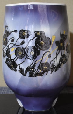 Japanische Contemporary Schwarz Blau Gelb Porzellan Vase von Masterly Artist, 3