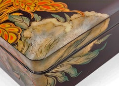 Contemporary Japanese Black Lacquer Document Box with Engraved Floral Design