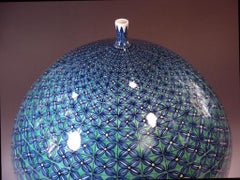 Contemporary Japanese Blue Black Green Porcelain Vase by Master Artist