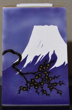 Blue Black Cream Porcelain Vase by Contemporary Japanese Master Artist