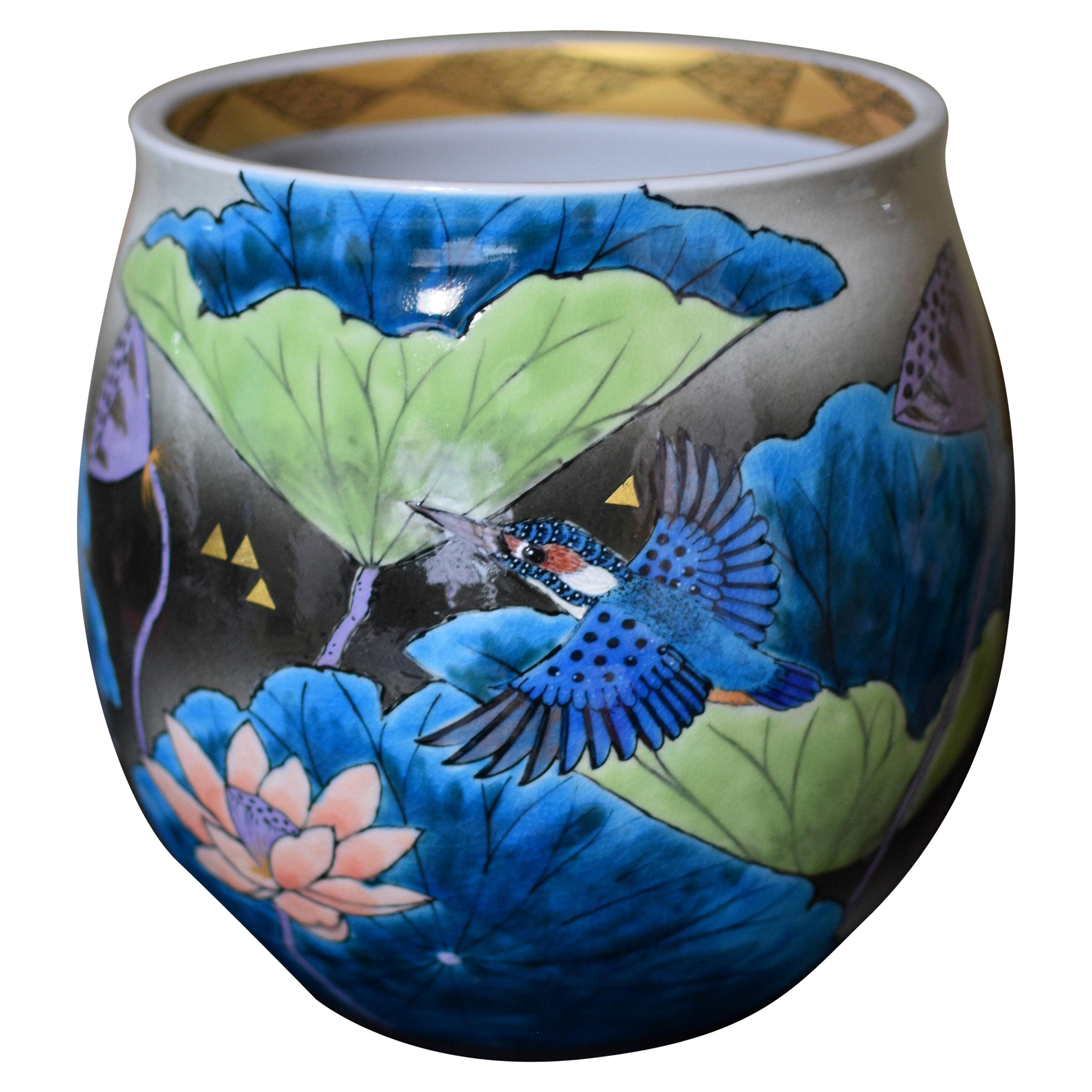Contemporary Japanese Blue Green Black Porcelain Vase by Master Artist