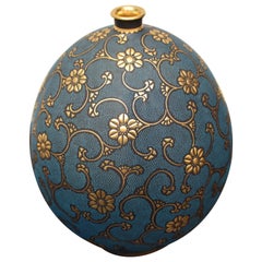 Contemporary Japanese Blue Pure Gold Porcelain Vase by Kutani Master Artist