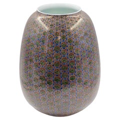 Contemporary Japanese Blue Red Green Gold Porcelain Vase by Master Artist, 2