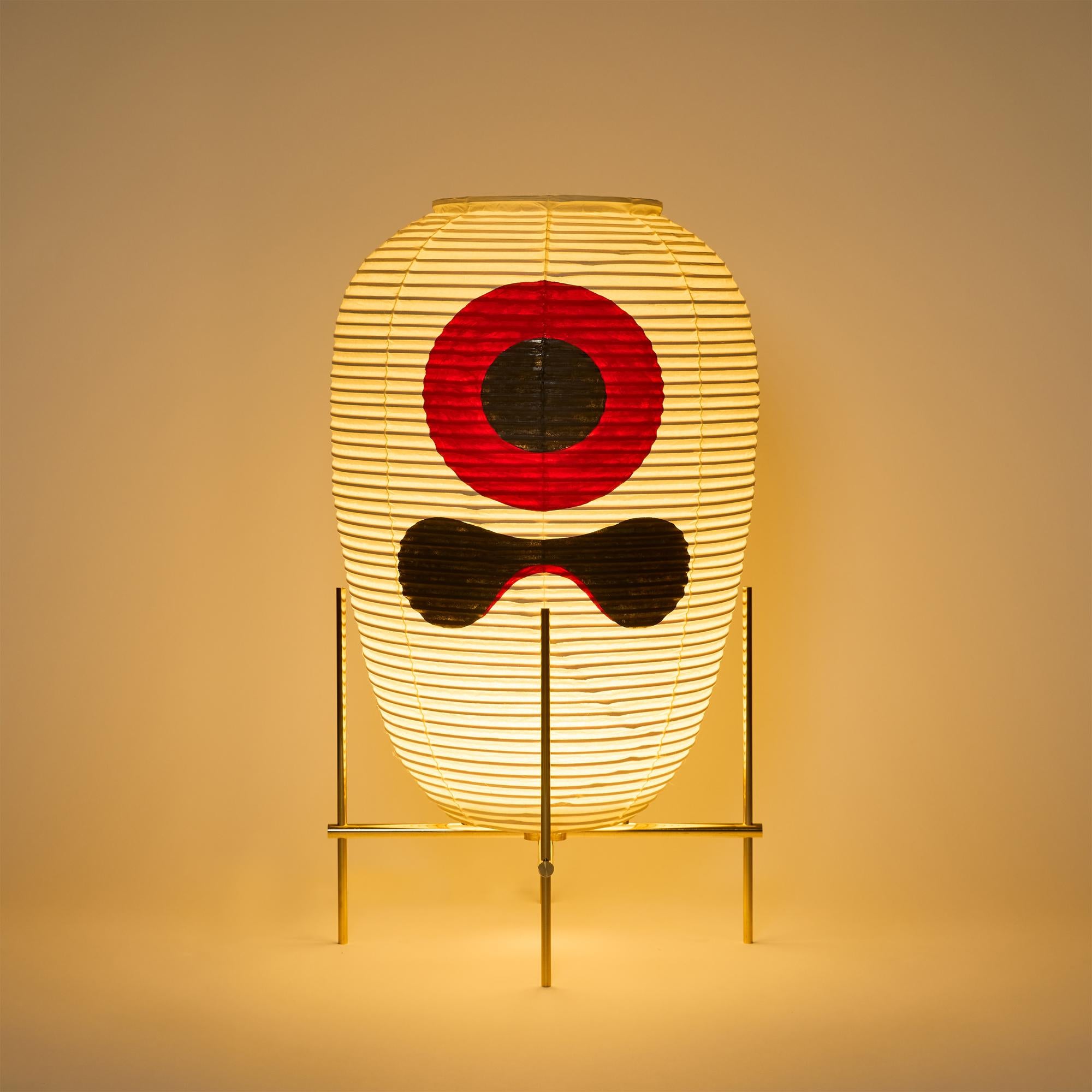 Name: OBAKE A
Contemporary style Japanese Washi Japanese traditional paper shade floor lamp. Washi shade is famous as Isamu Noguchi Akari lightings. 
Base is made of brass. Limited pattern painted model. Edition of 3+1AP

E26,27 light