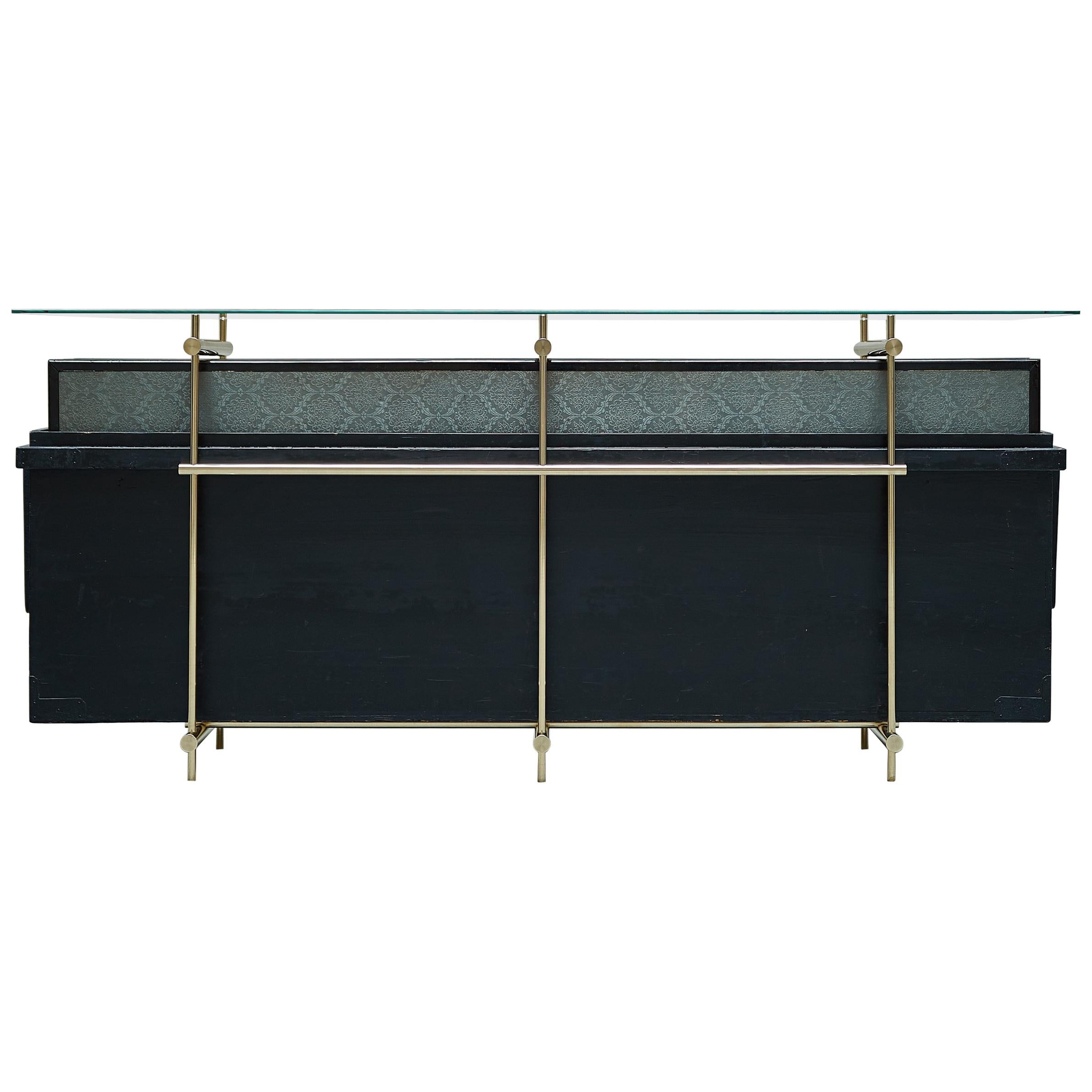 Contemporary Japanese Console with Folding Screen Zen Japanese Modern For Sale
