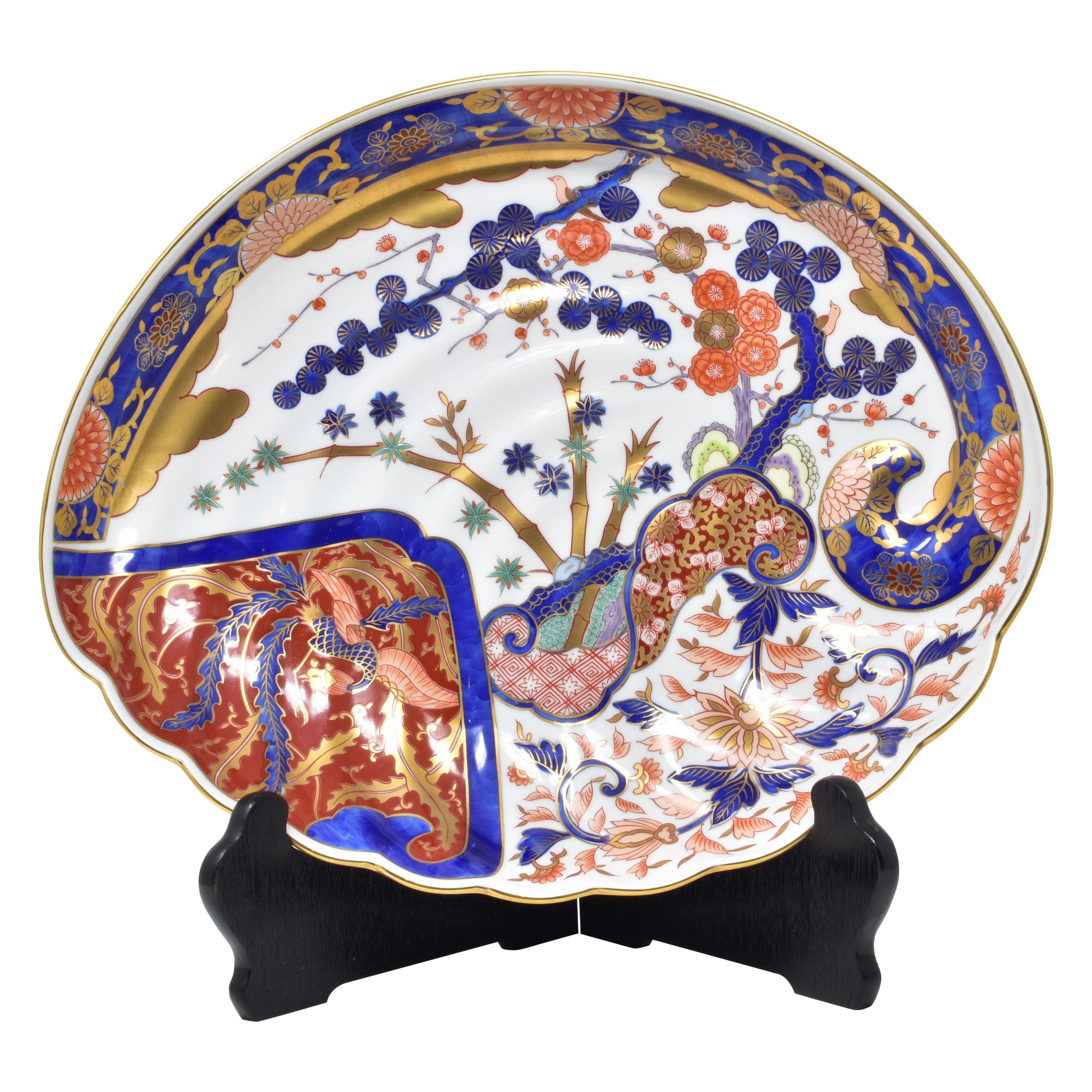Contemporary Japanese Gilded Imari Blue Red Decorative Porcelain Charger