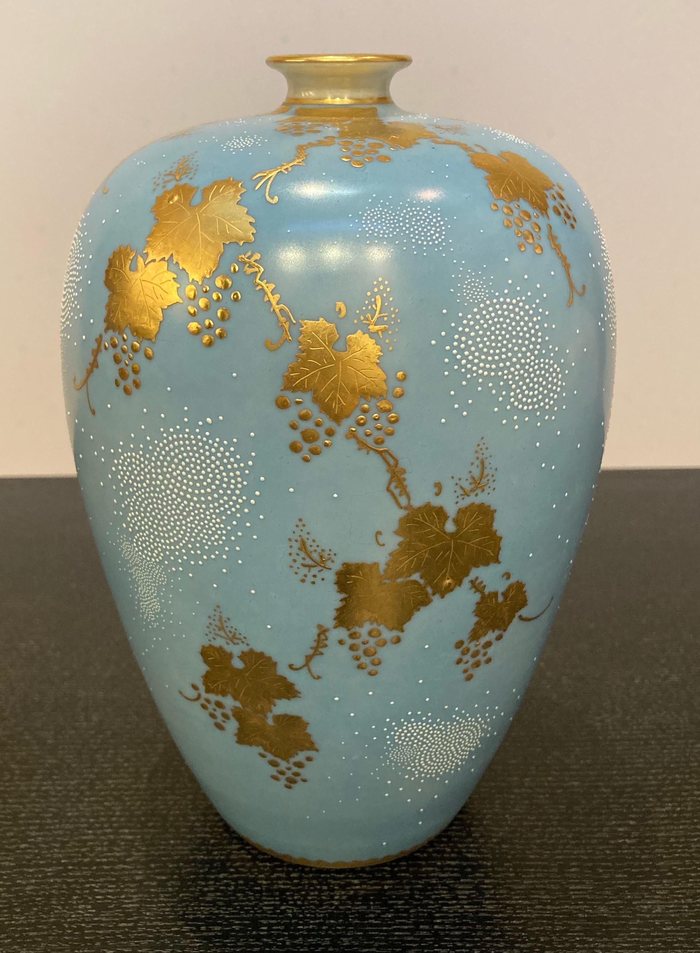 Gilt Contemporary Japanese Gold Platinum Red Porcelain Vase by Master Artist