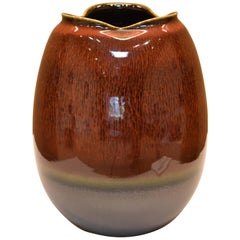 Japanese Brown Hand-Glazed Porcelain Vase by Master Artist