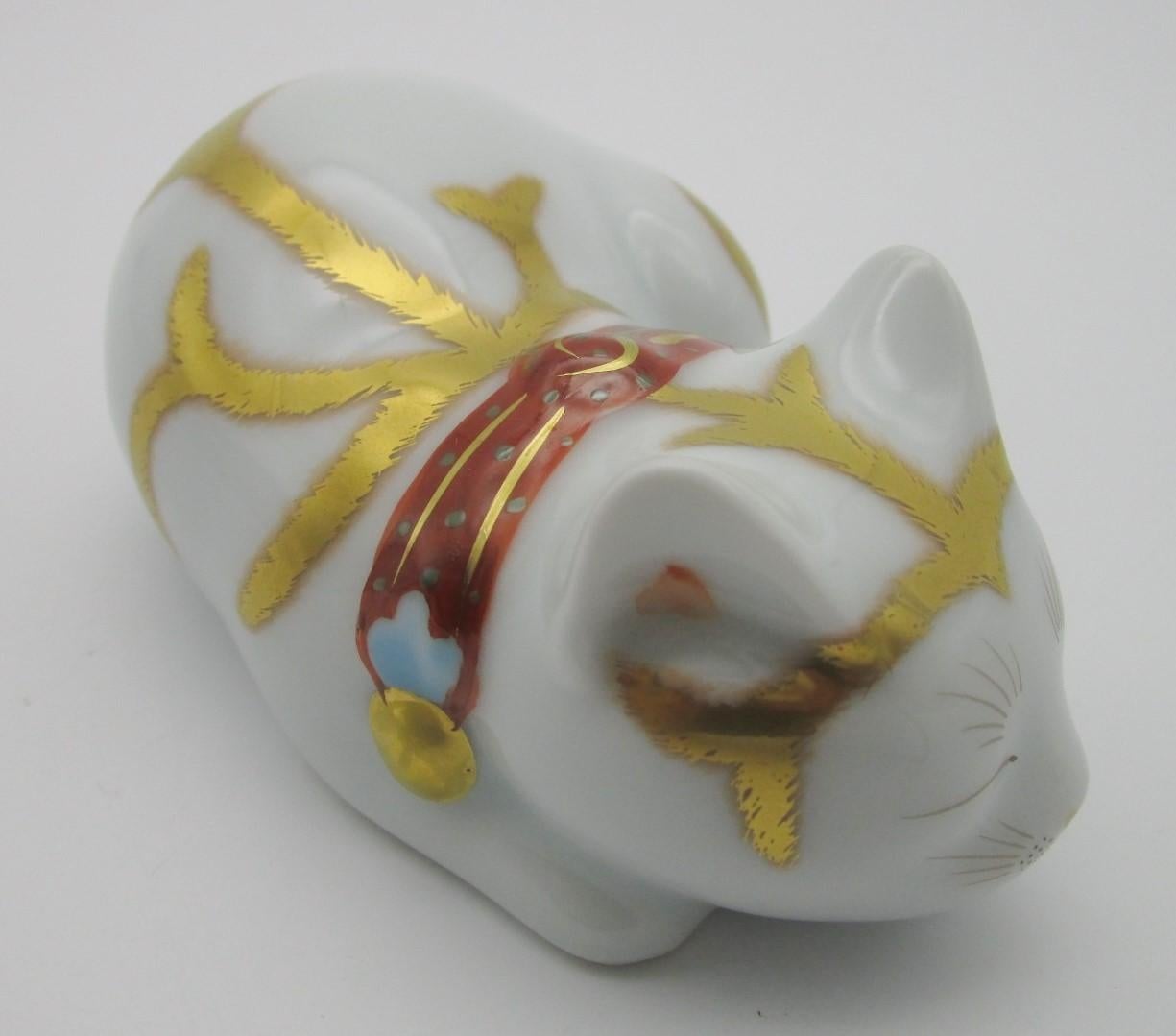 Gilt Contemporary Japanese Imari Gilded Porcelain Sleeping Cat by Kisen Kiln
