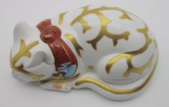 Contemporary Japanese Gilded Porcelain Sleeping Cat
