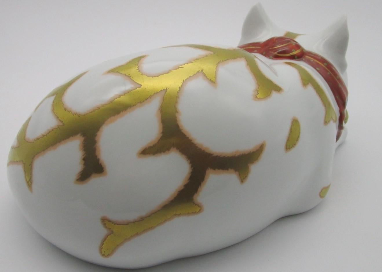 Gold Contemporary Japanese Gilded Porcelain Sleeping Cat 