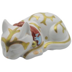 Contemporary Japanese Gilded Porcelain Sleeping Cat 