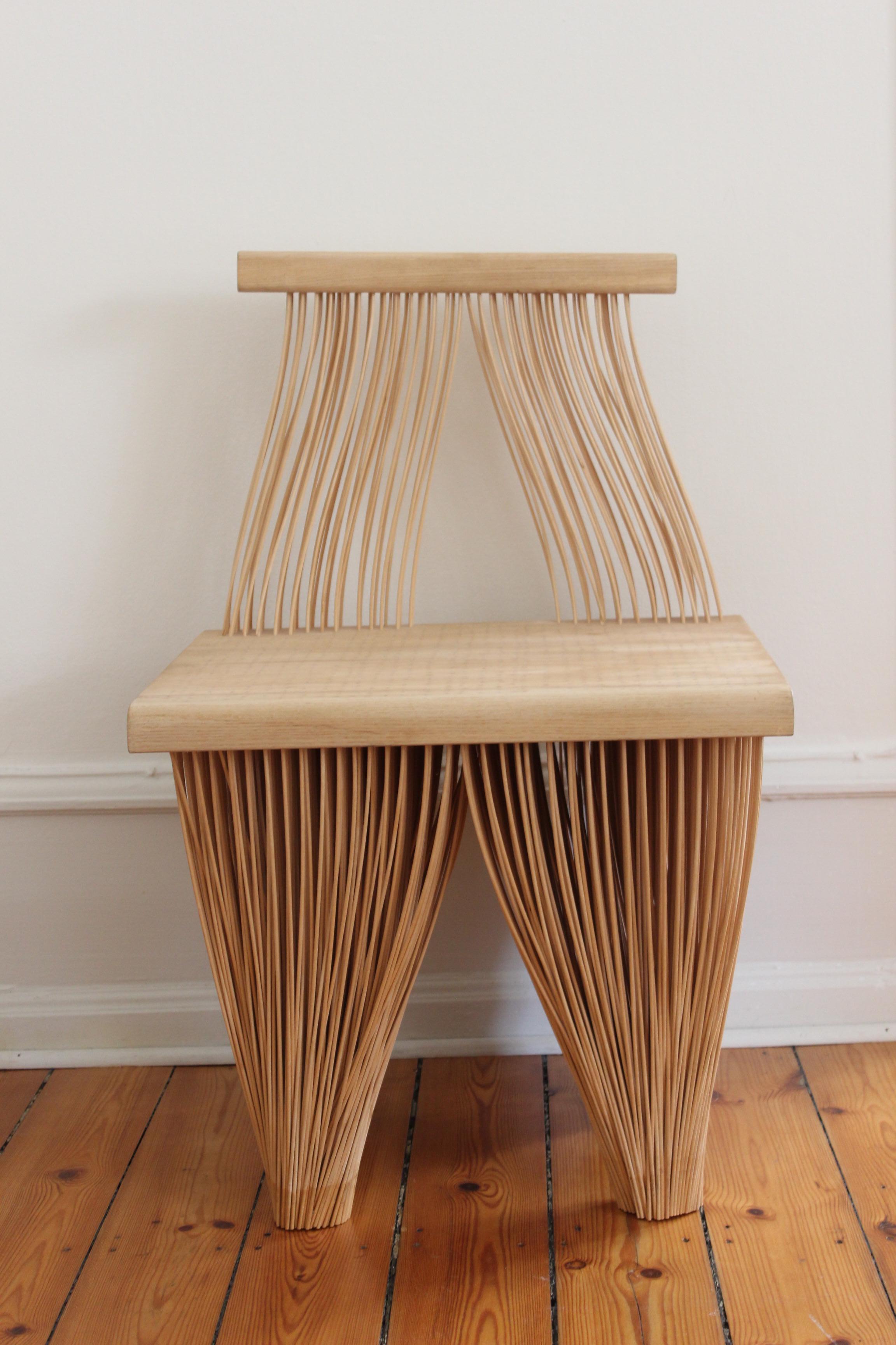 Organic Modern Contemporary Japanese Inspired Wood Hallway Statement Sculptural Chair  For Sale