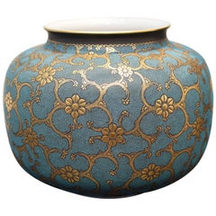 Contemporary Blue Pure Gold Porcelain Vase by Japanese Master Artist