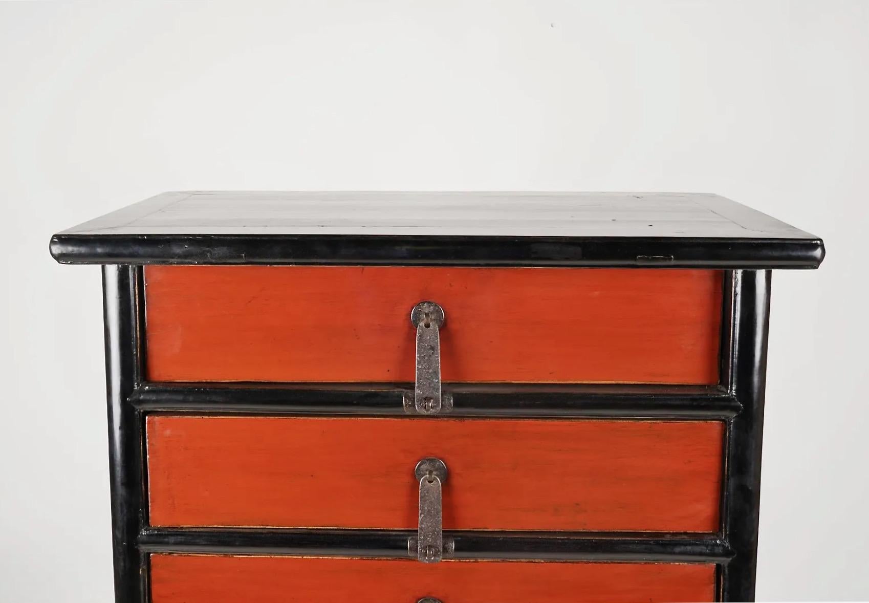 This is a beautifully designed and fabricated Japanese pagoda-shaped tall chest of drawers. The chest dates to the late 20th or early 21st century and is in very good to excellent overall condition. 
Japanese lacquer is a centuries old art form
