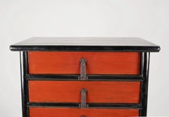 Contemporary Japanese Temple-Form Tall Lacquered Chest