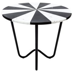 Contemporary Jasmine Pizza Monochrome Marble Side Table with Black Metal Legs