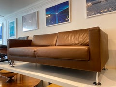 Contemporary Jasper Morrison For Vitra Brown Leather & Chrome Feet 'Park' Sofa