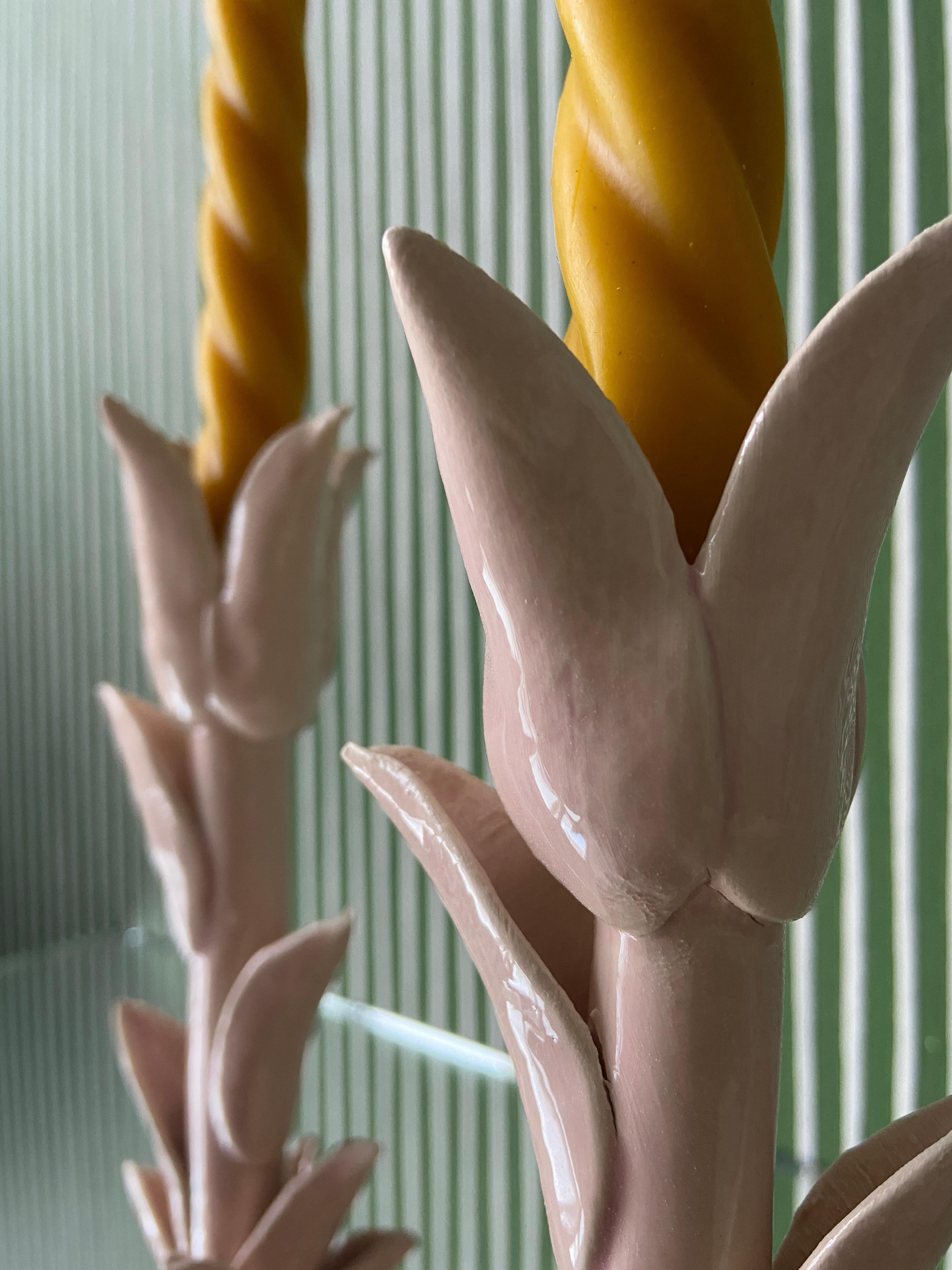 Contemporary Jean Roger Ceramic Candlesticks in Pink Glaze, France In New Condition In Copenhagen K, DK