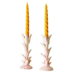 Contemporary Jean Roger Ceramic Candlesticks in Pink Glaze, France