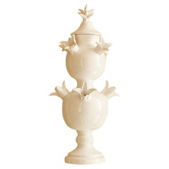 Contemporary Jean Roger Faience Tulipiere in White Glaze, France