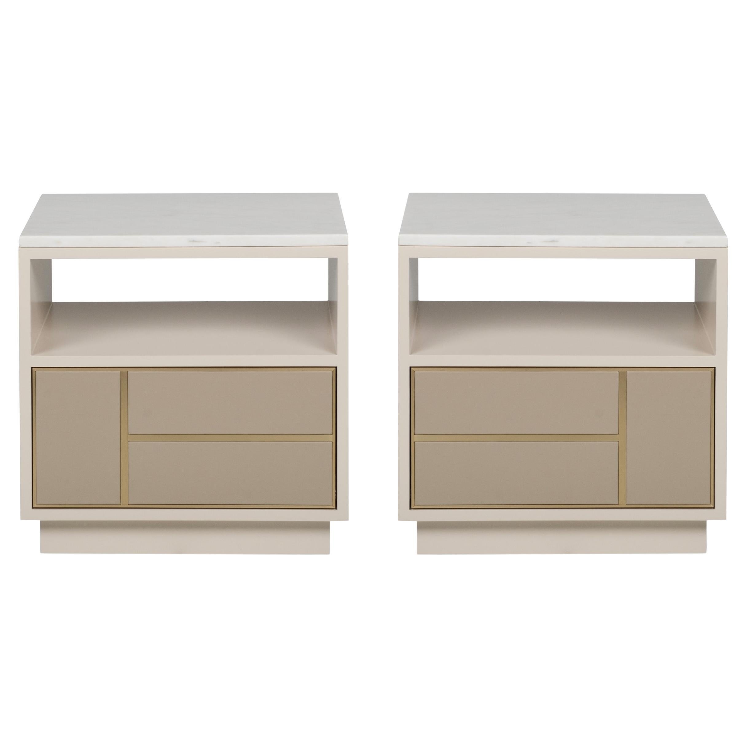 Contemporary Jensen Set/2 Nightstands Bedside Tables, Marble, By Greenapple en venta