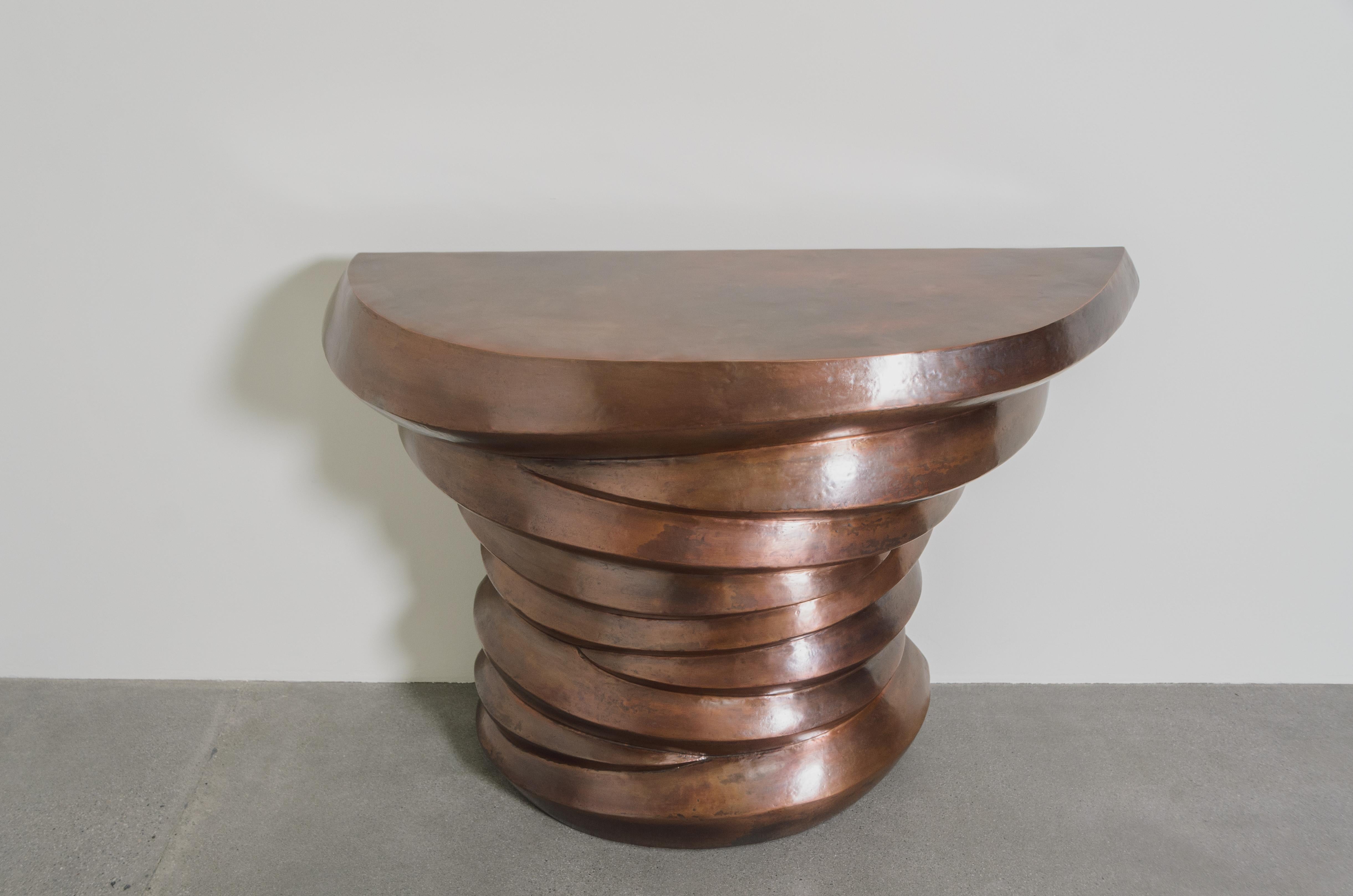 Contemporary Jie Design Demi Lune Table in Antiqued Copper by Robert Kuo  For Sale 1