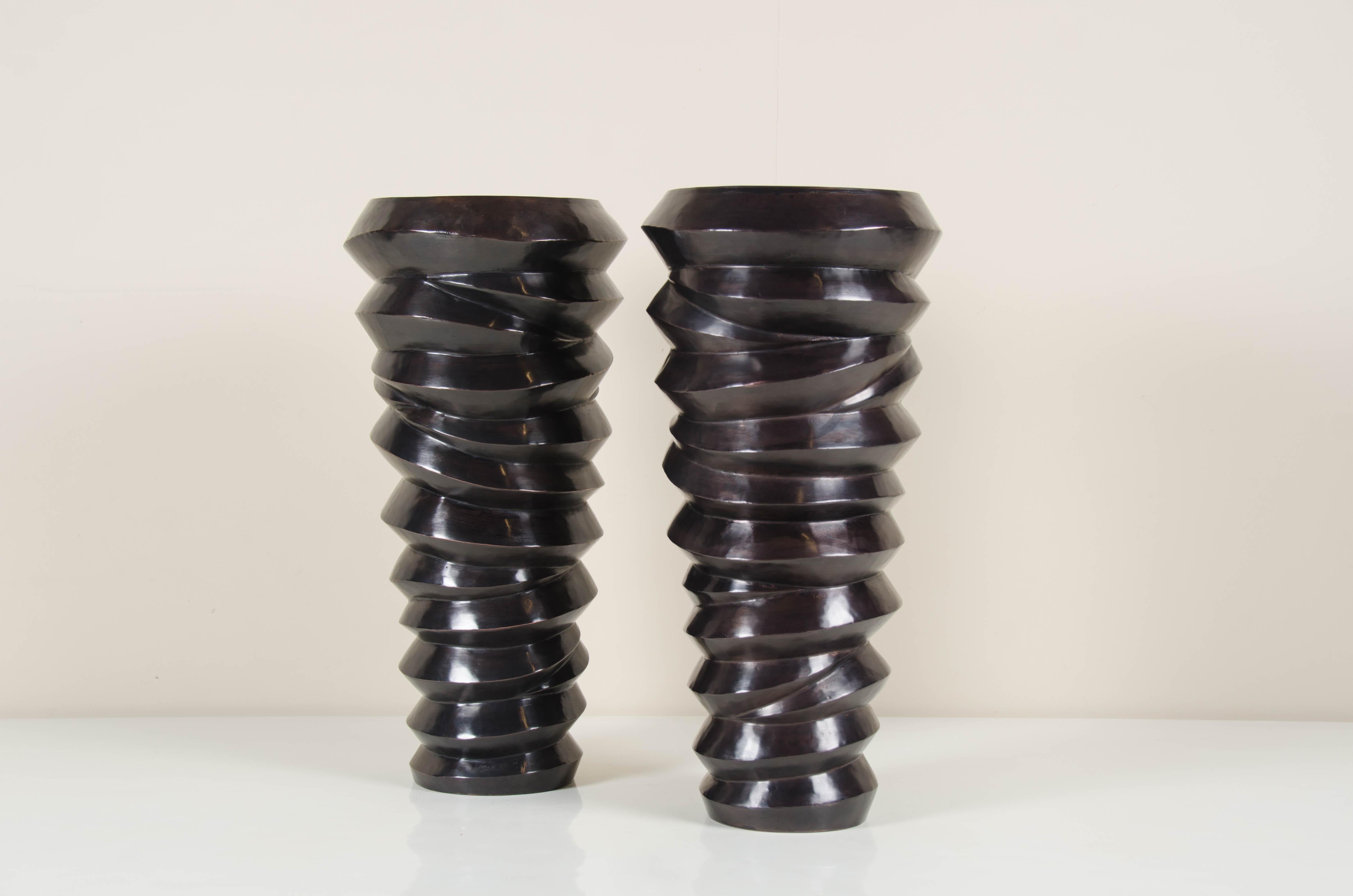 Contemporary Jie Vase in Black Copper by Robert Kuo, Hand Repousse, Limited In New Condition For Sale In Los Angeles, CA