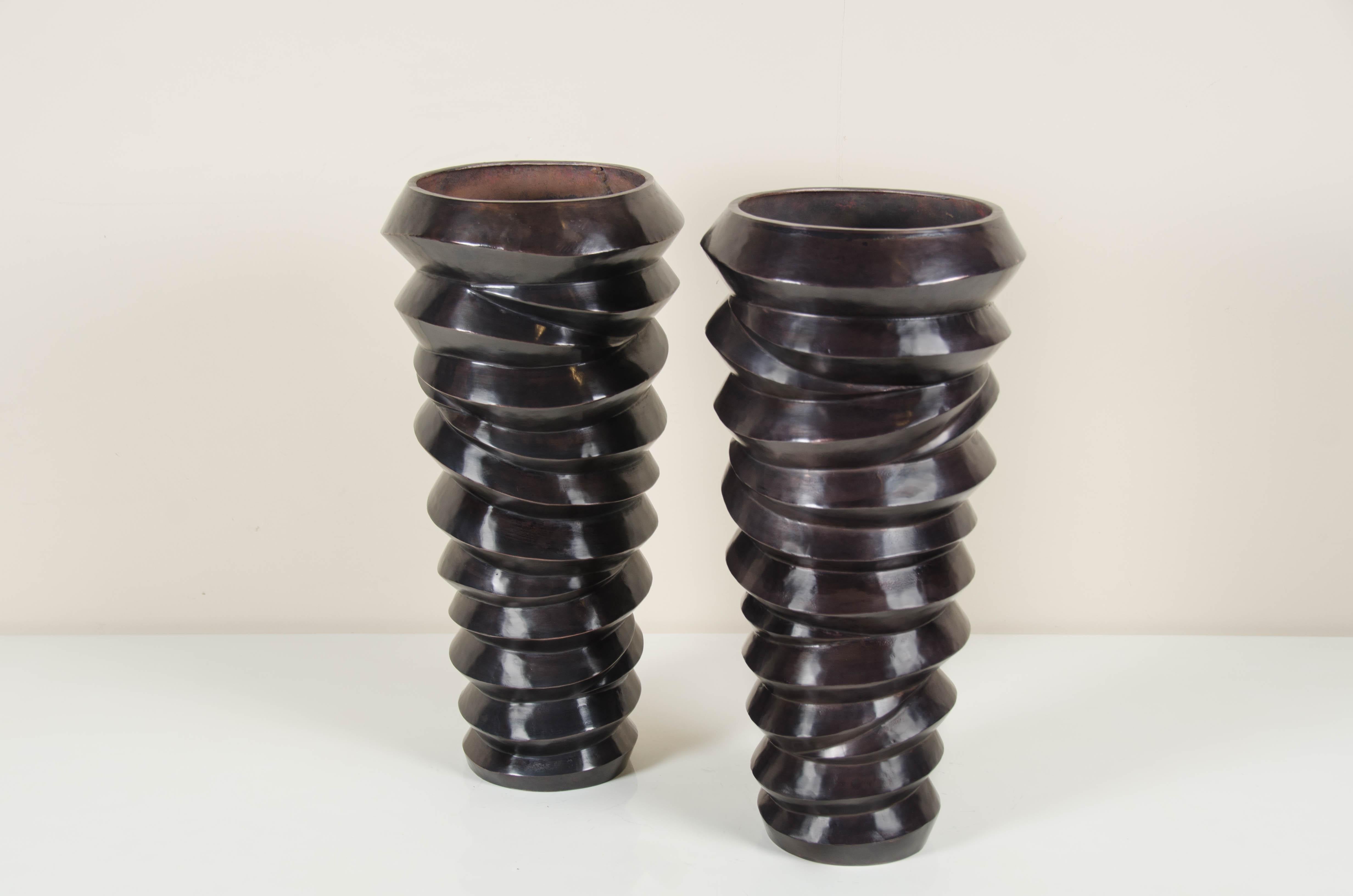 Contemporary Jie Vase in Black Copper by Robert Kuo, Hand Repousse, Limited For Sale 1