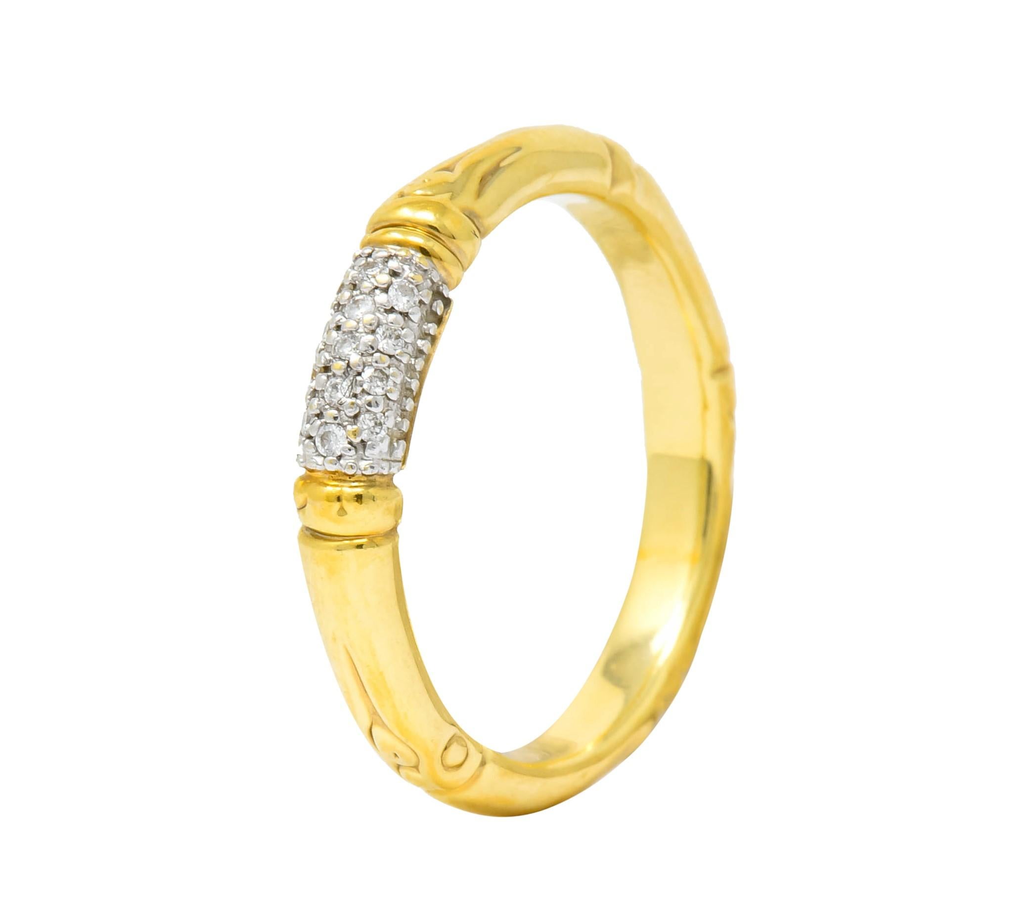 Contemporary John Hardy Pave Diamond 18 Karat Gold Bamboo Band Ring 2