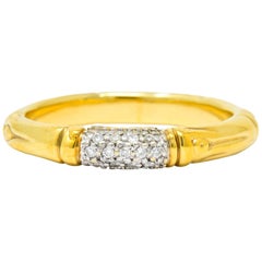 Retro Contemporary John Hardy Pave Diamond 18 Karat Gold Bamboo Band Ring