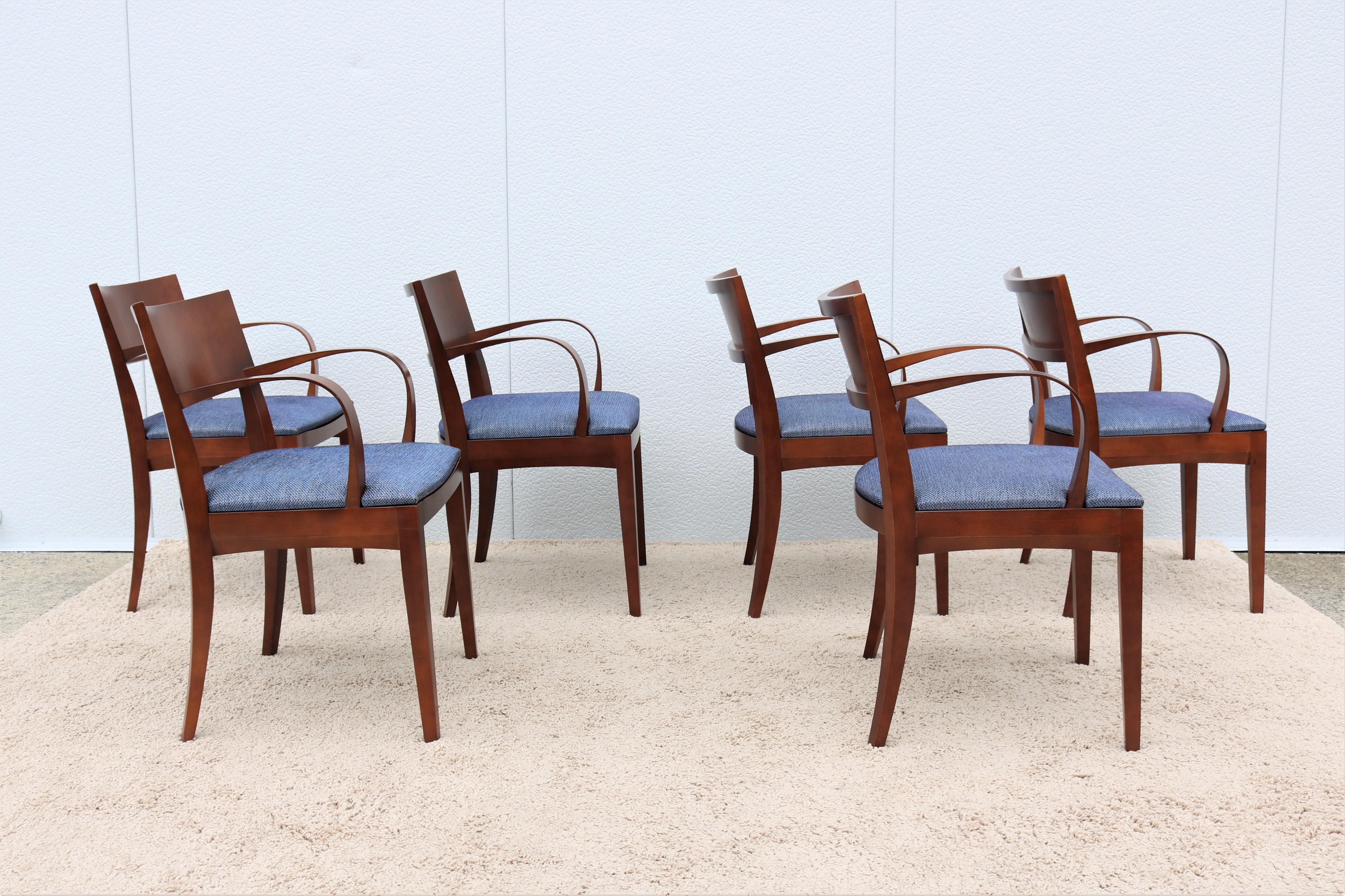 Stained Contemporary Jonathan Crinion for Knoll Crinion Wood Side Armchairs - Set of 6 For Sale