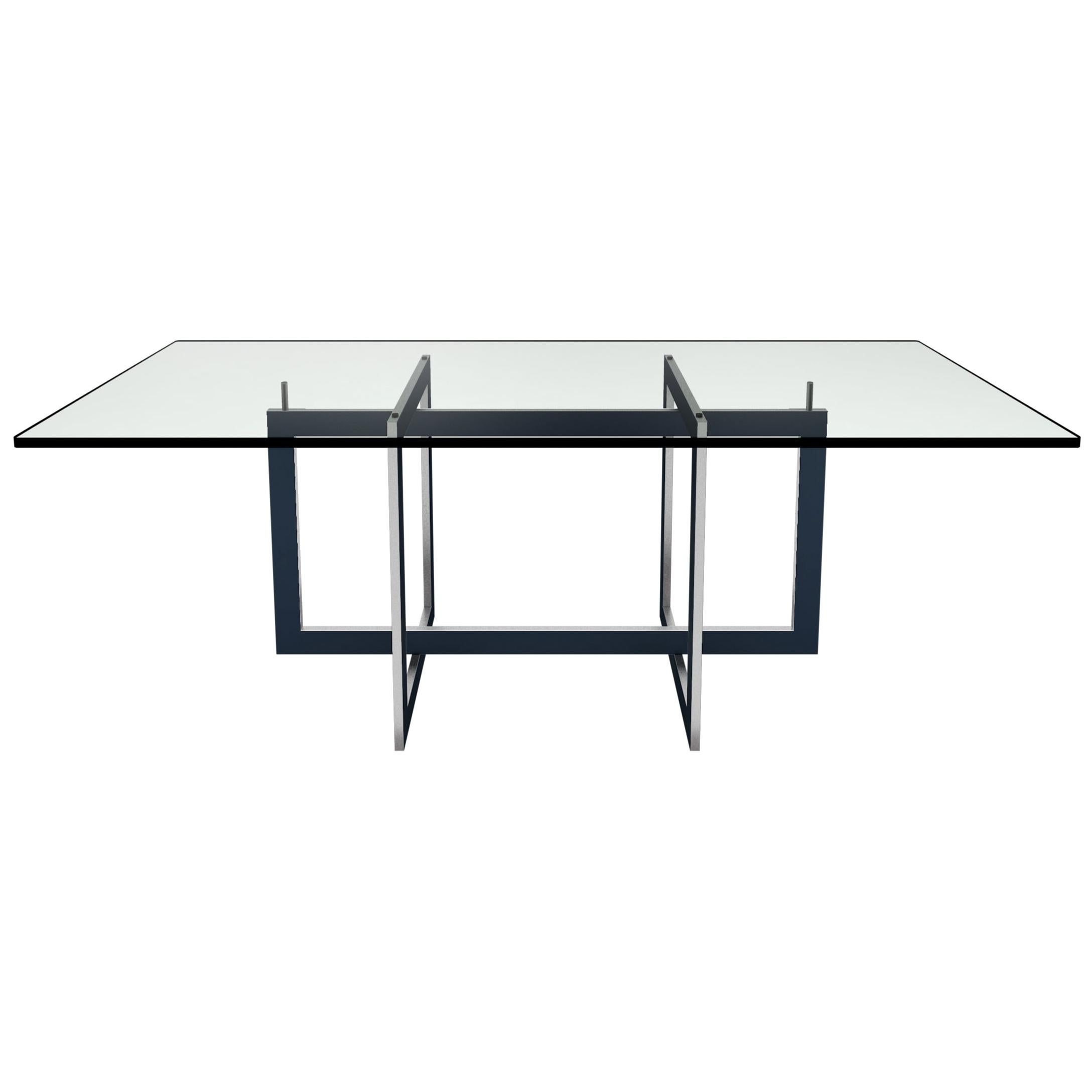 Contemporary Jonathan High Table with Tempered Crystal Top Black & Steel Version For Sale