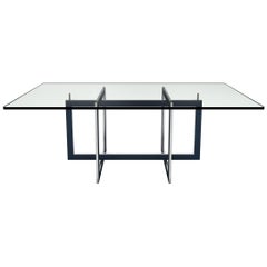 Contemporary Jonathan High Table with Tempered Crystal Top Black & Steel Version