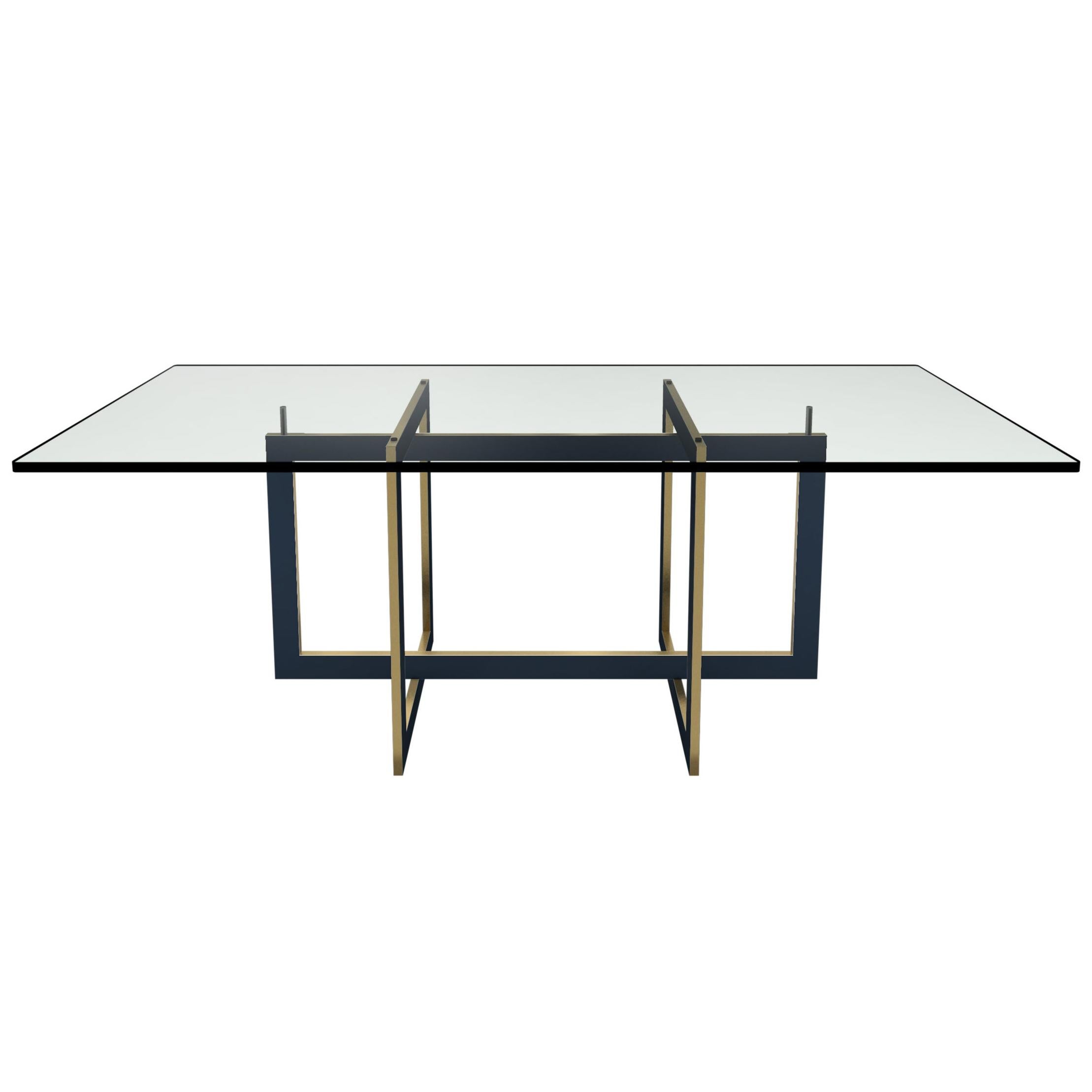 Contemporary Jonathan High Table with Tempered Crystal Top, Black&Brass Version