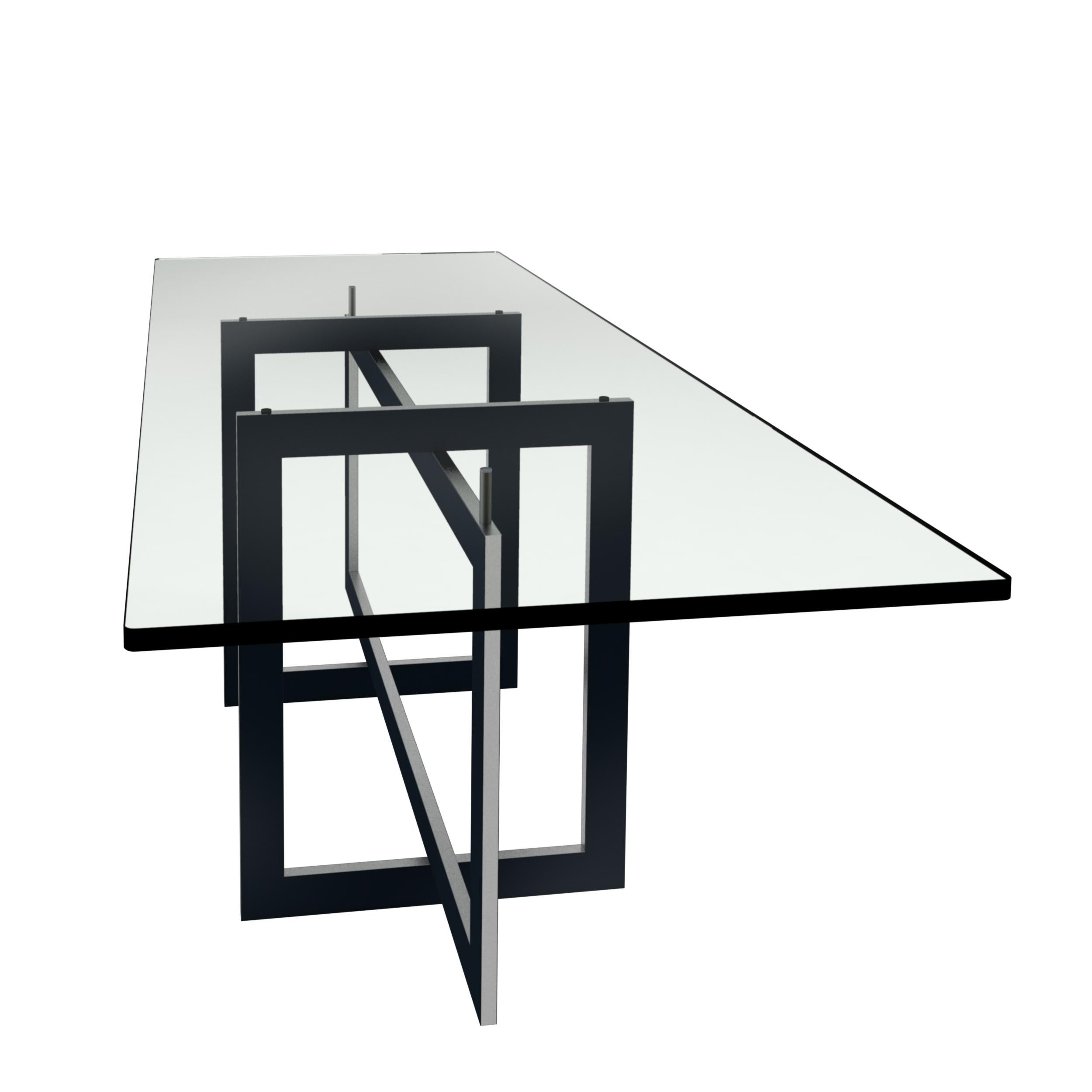 Mid-Century Modern Contemporary Jonathan High Table with Tempered Crystal Top Black & Steel Version For Sale