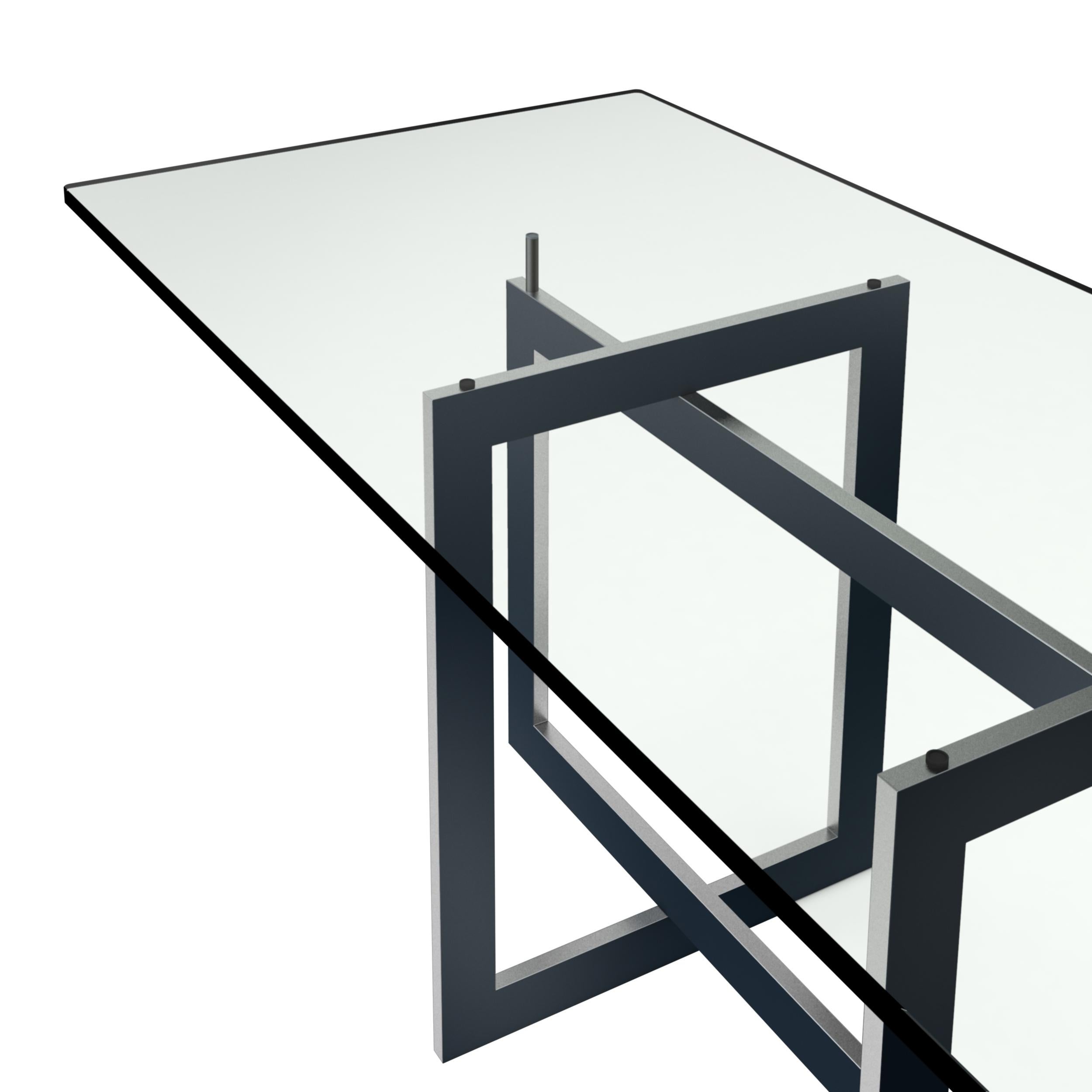 Italian Contemporary Jonathan High Table with Tempered Crystal Top Black & Steel Version For Sale