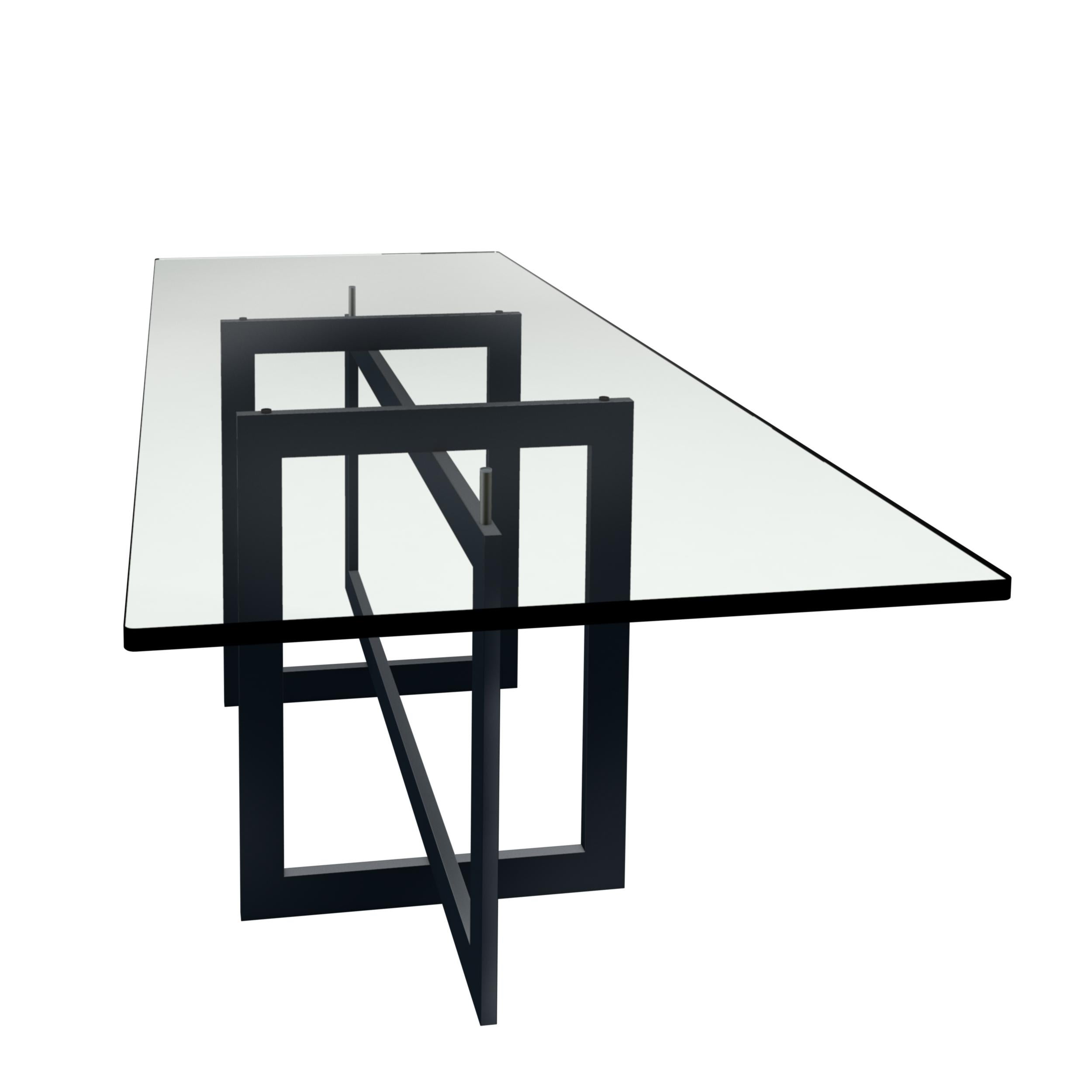 Mid-Century Modern Contemporary Jonathan High Table with Tempered Crystal Top, Black Version For Sale