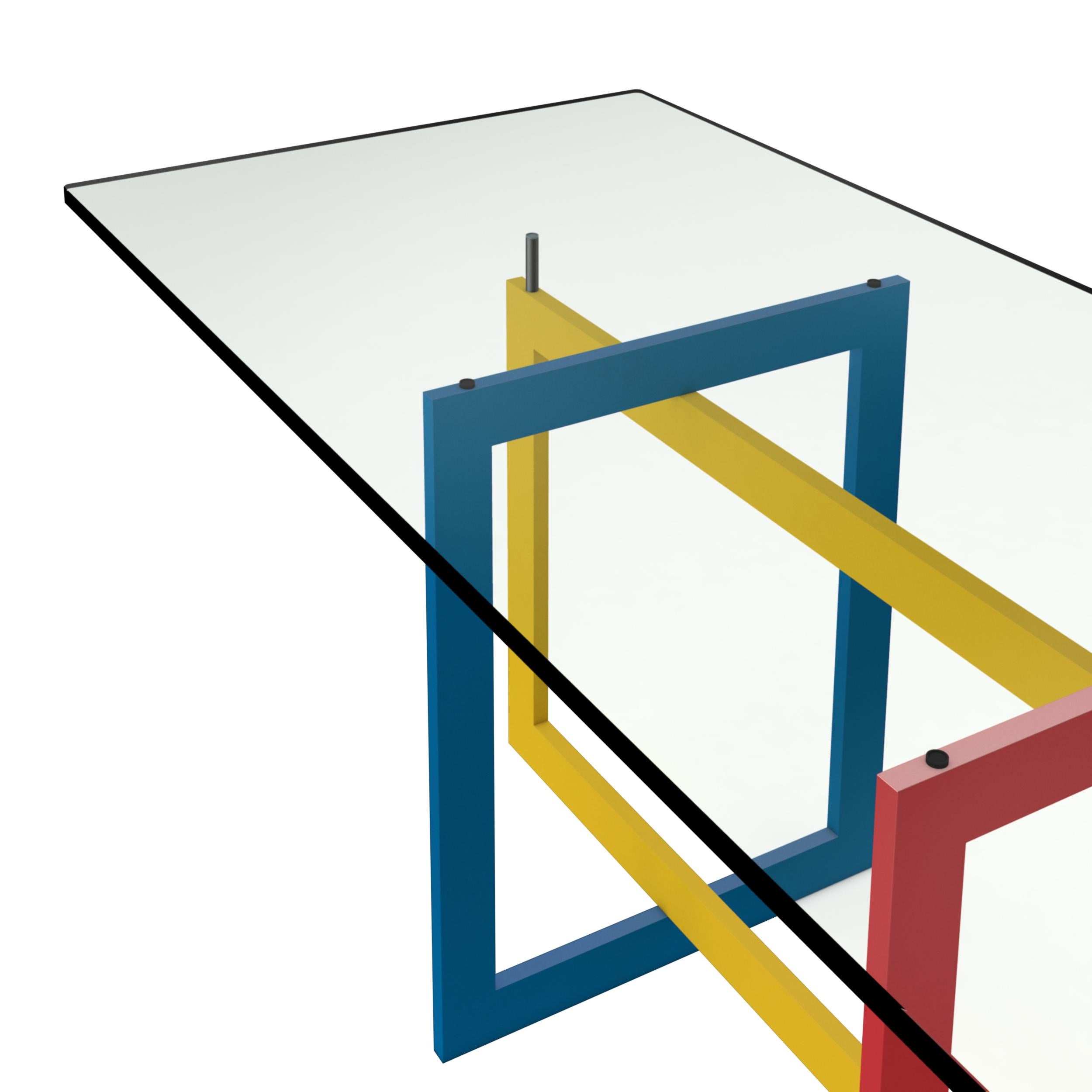 Italian Contemporary Jonathan High Table with Tempered Crystal Top, Mondrian Version For Sale