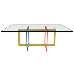 Contemporary Jonathan High Table with Tempered Crystal Top, Mondrian Version