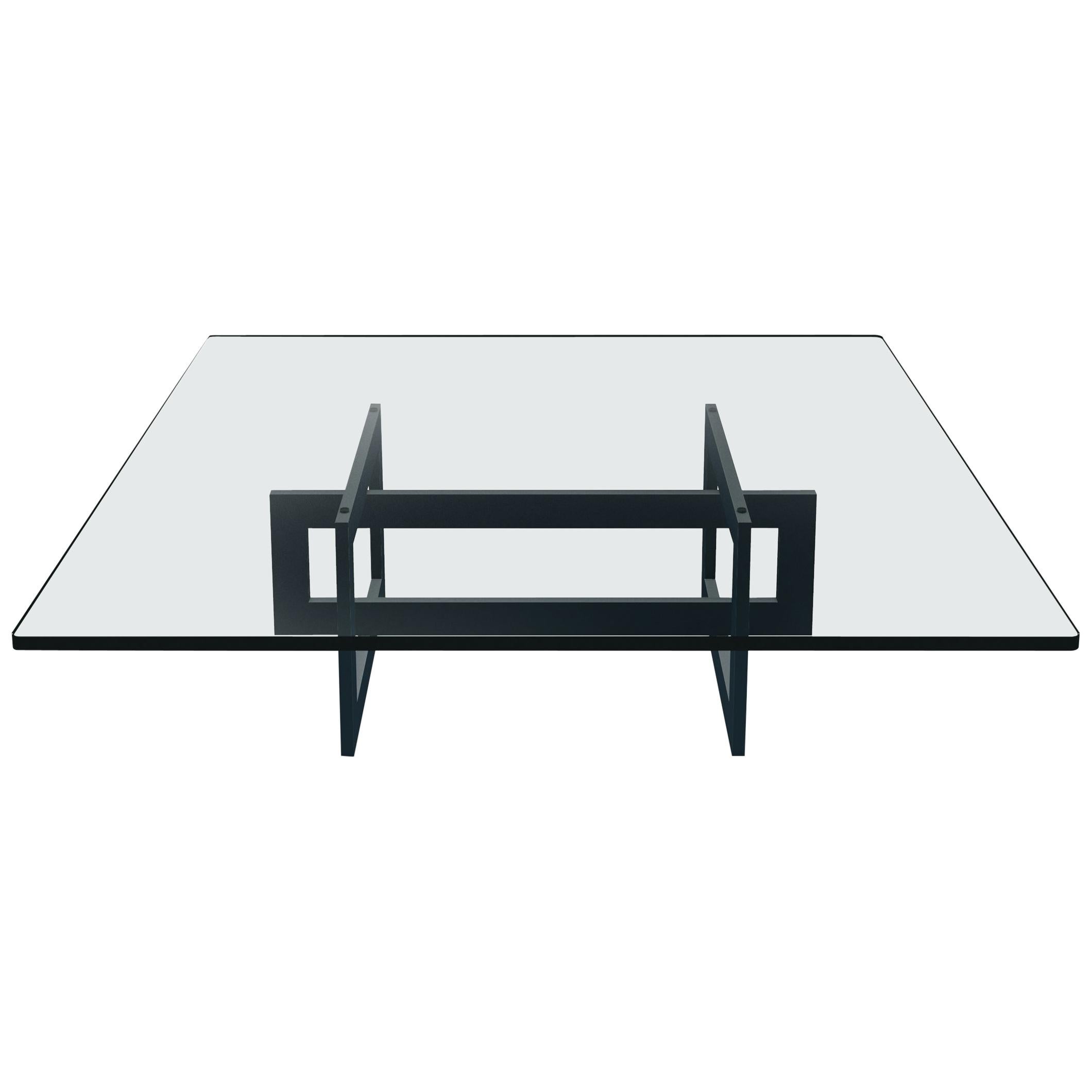 Contemporary Jonathan Low Table with Tempered Crystal Top, Black Version