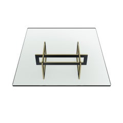 Contemporary Jonathan Low Table with Tempered Crystal Top, Black&Brass Version
