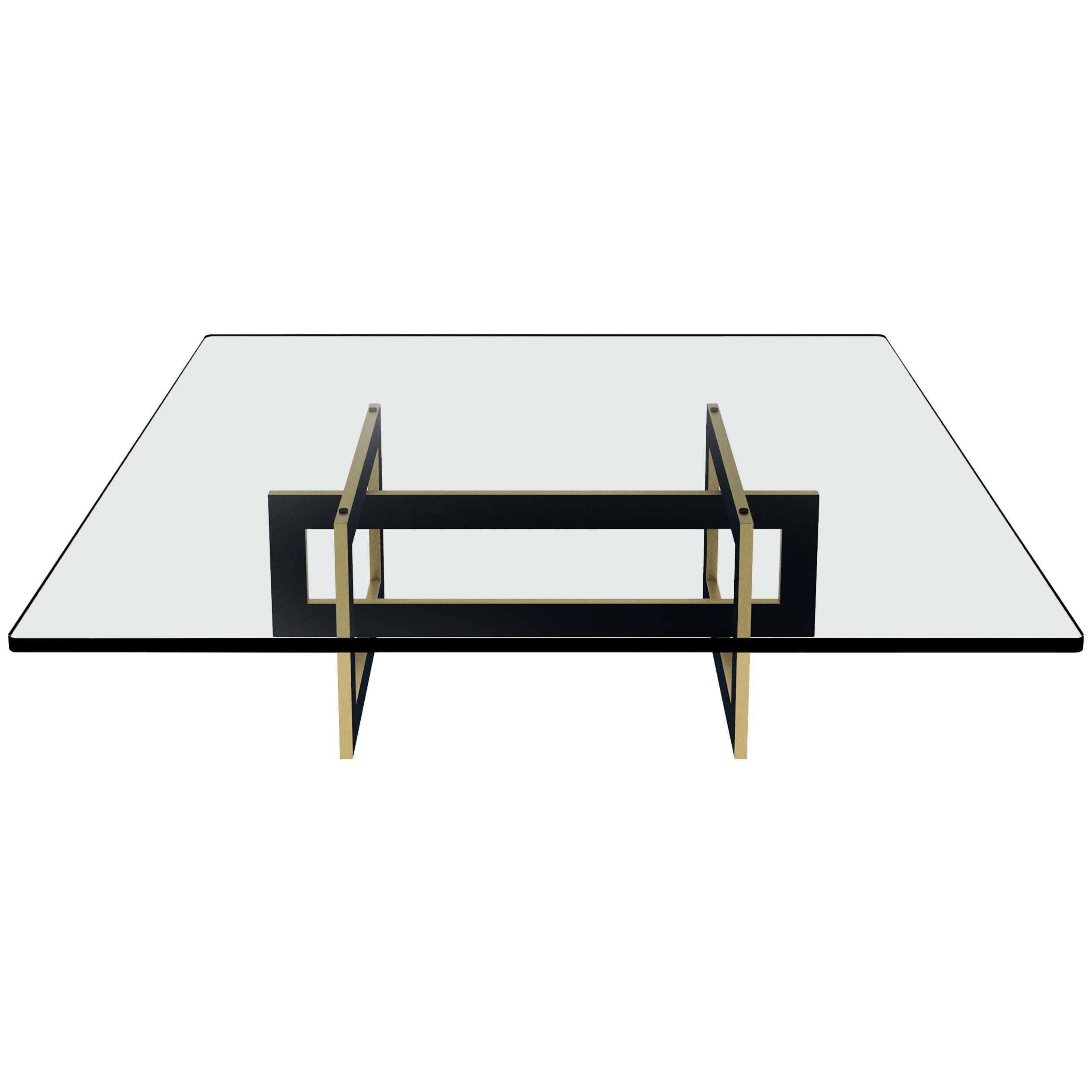 Contemporary Jonathan Low Table with Tempered Crystal Top, Black&Brass Version
