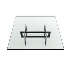 Contemporary Jonathan Low Table with Tempered Crystal Top, Black & Steel Version