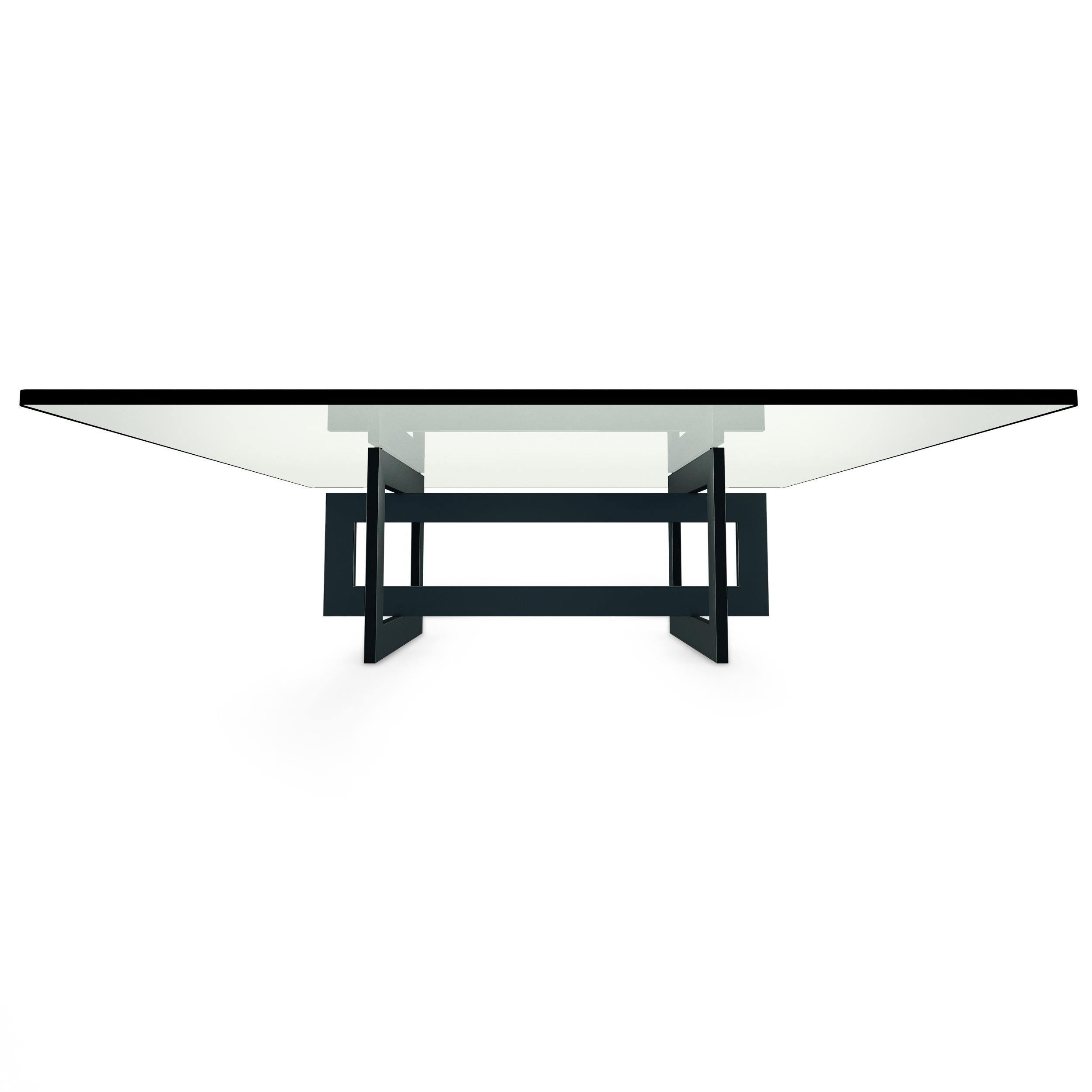 Mid-Century Modern Contemporary Jonathan Low Table with Tempered Crystal Top, Black Version For Sale