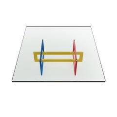Contemporary Jonathan Low Table with Tempered Crystal Top, Mondrian Version