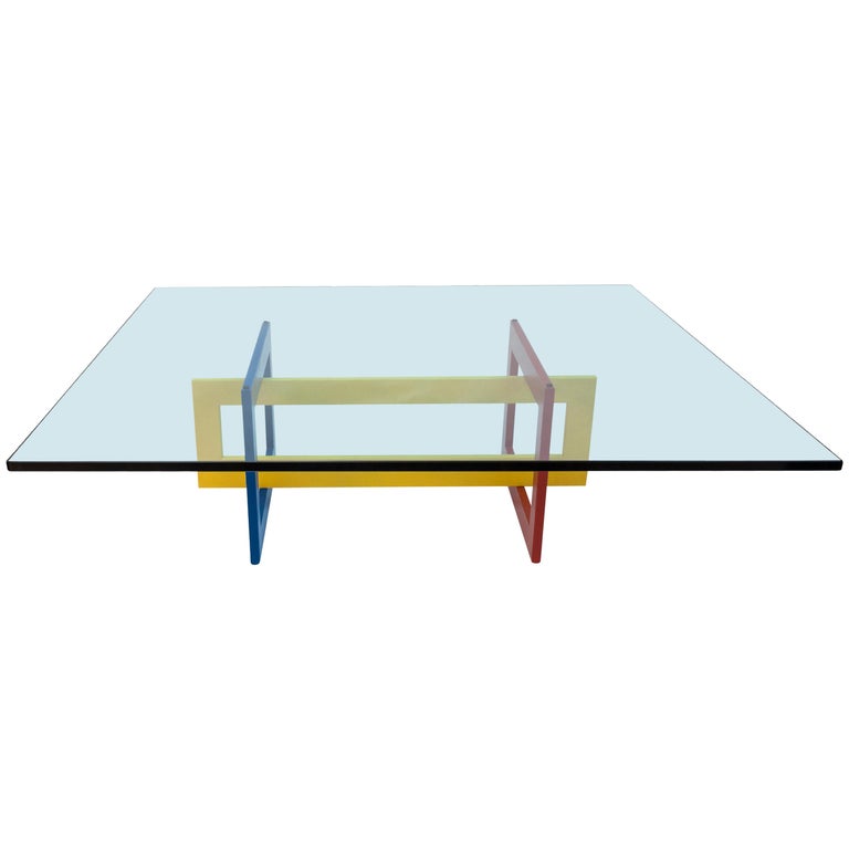 Jonathan low table with tempered crystal top, Mondrian version, new