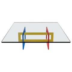 Table basse contemporaine Jonathan avec plateau en cristal trempé, version Mondrian