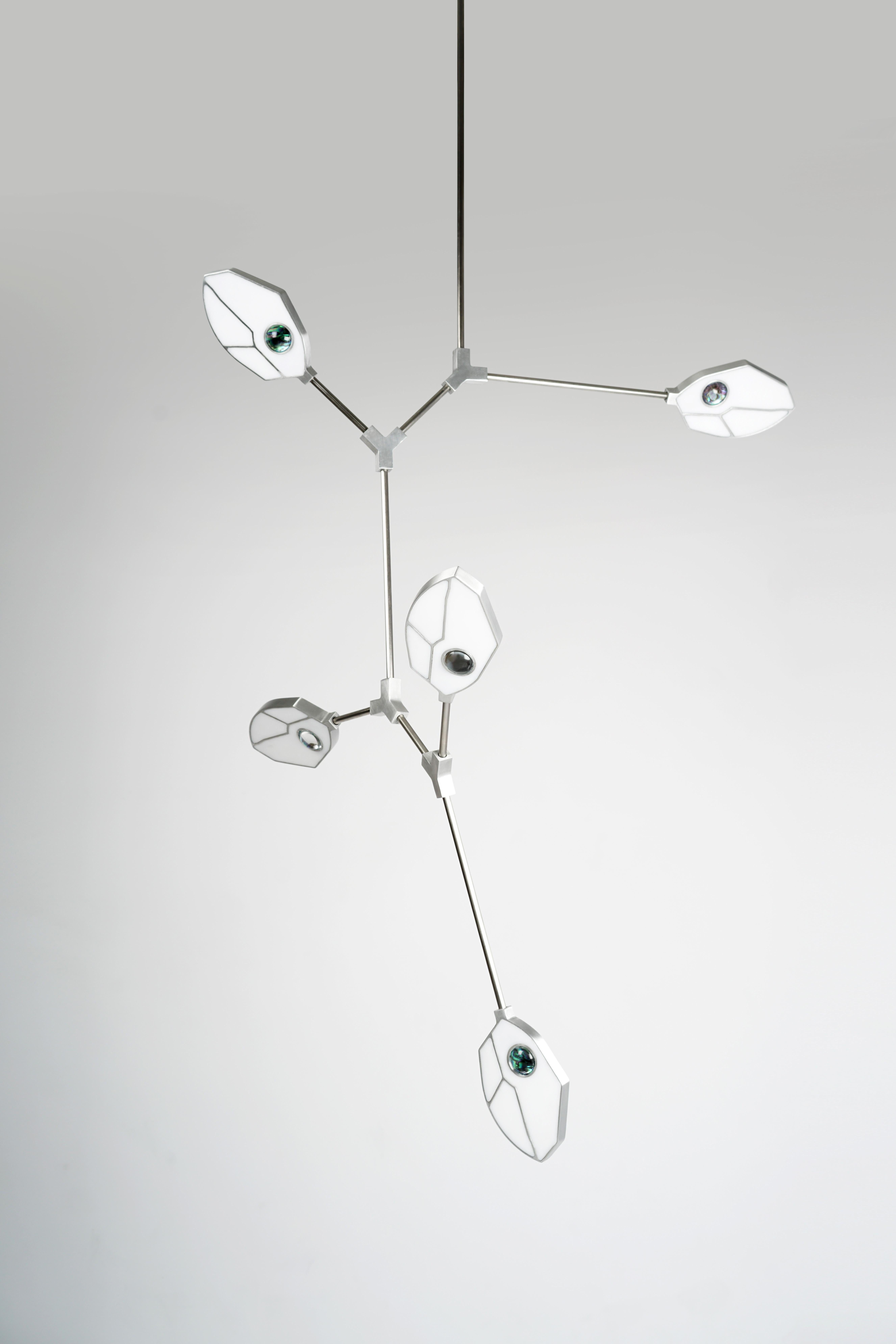 Contemporary Joni Config. 1 LED Chandelier with Crystal and Páua Shell  For Sale 4