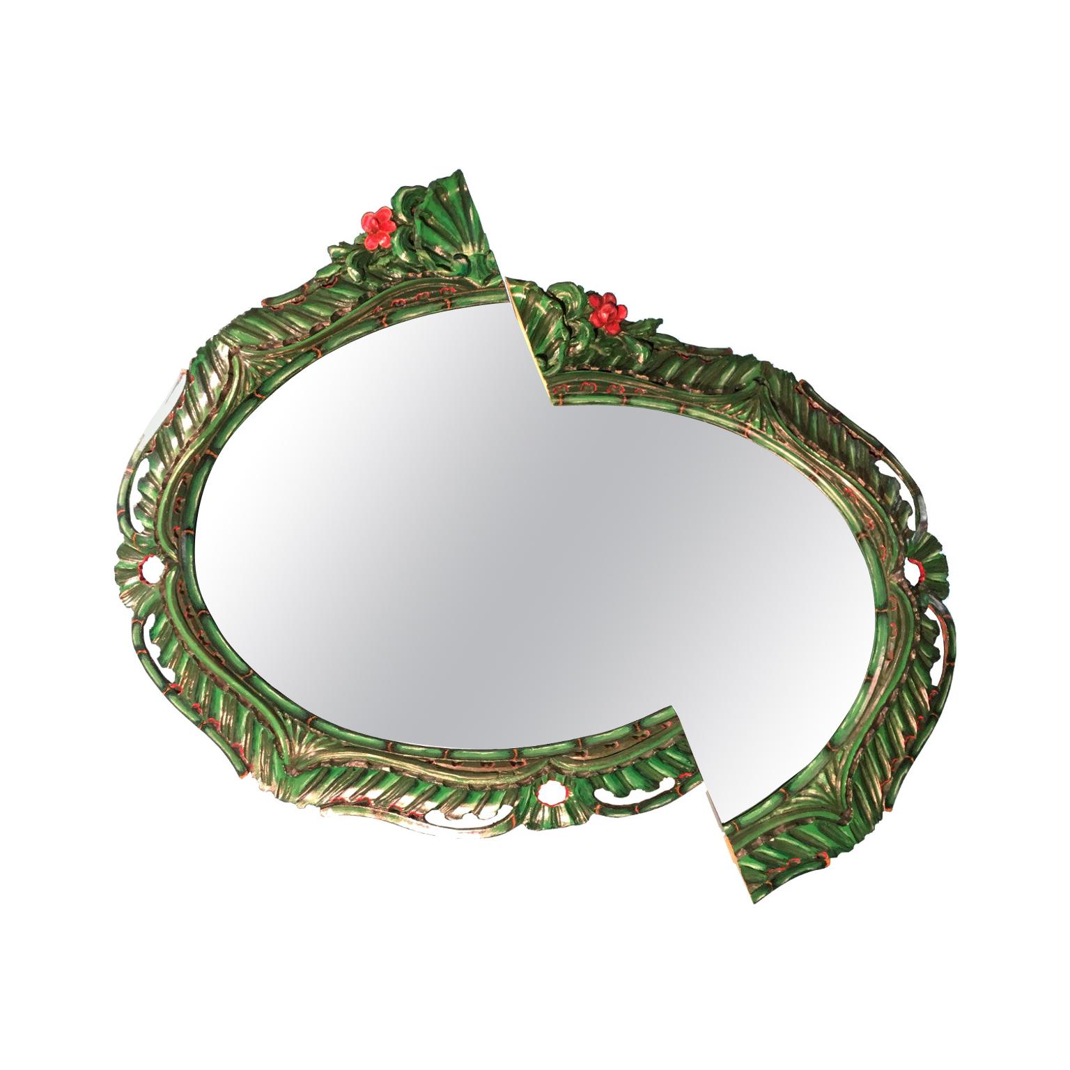 Contemporary Jungle Style Wall Mirror from an Oval Sawn Frame For Sale